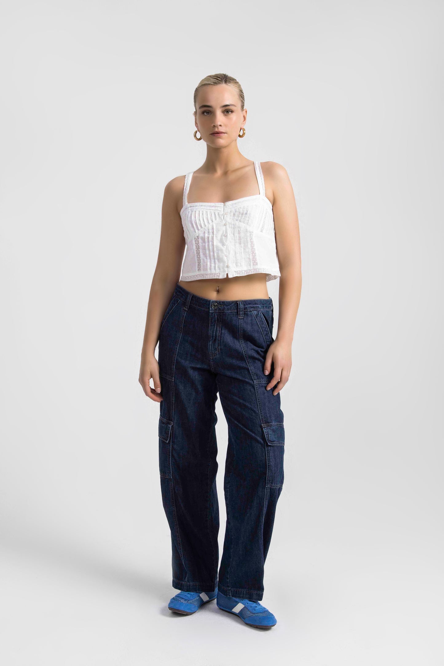 High Rise Wide Leg Cargo Jeans Elysian Blue