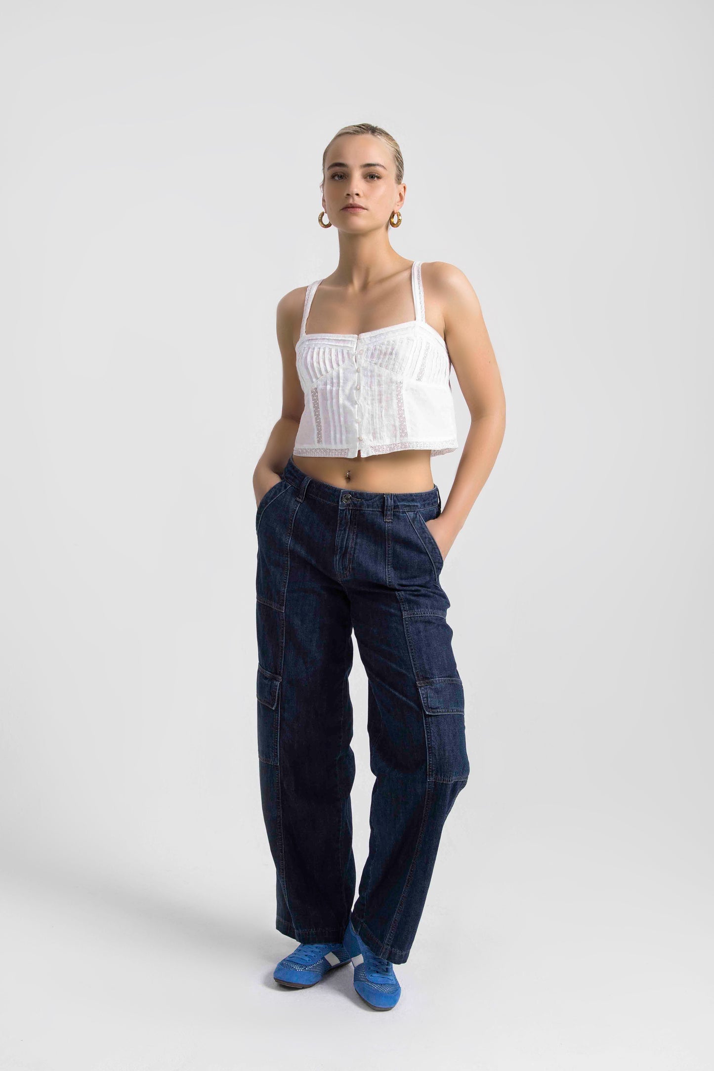 High Rise Wide Leg Cargo Jeans Elysian Blue