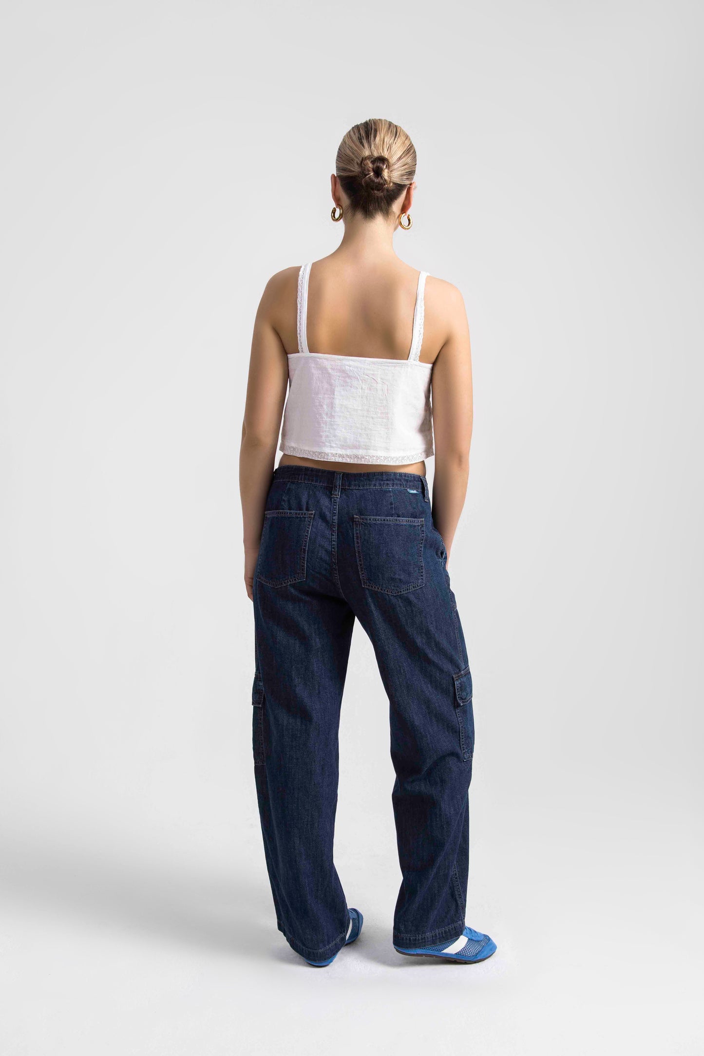 High Rise Wide Leg Cargo Jeans Elysian Blue