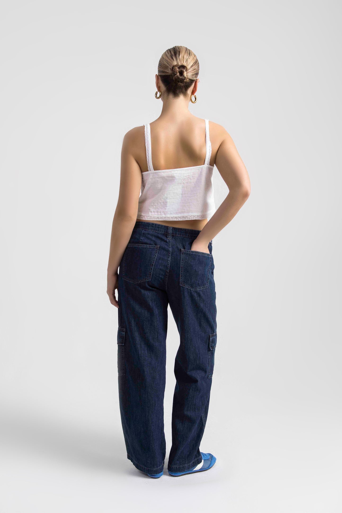 High Rise Wide Leg Cargo Jeans Elysian Blue