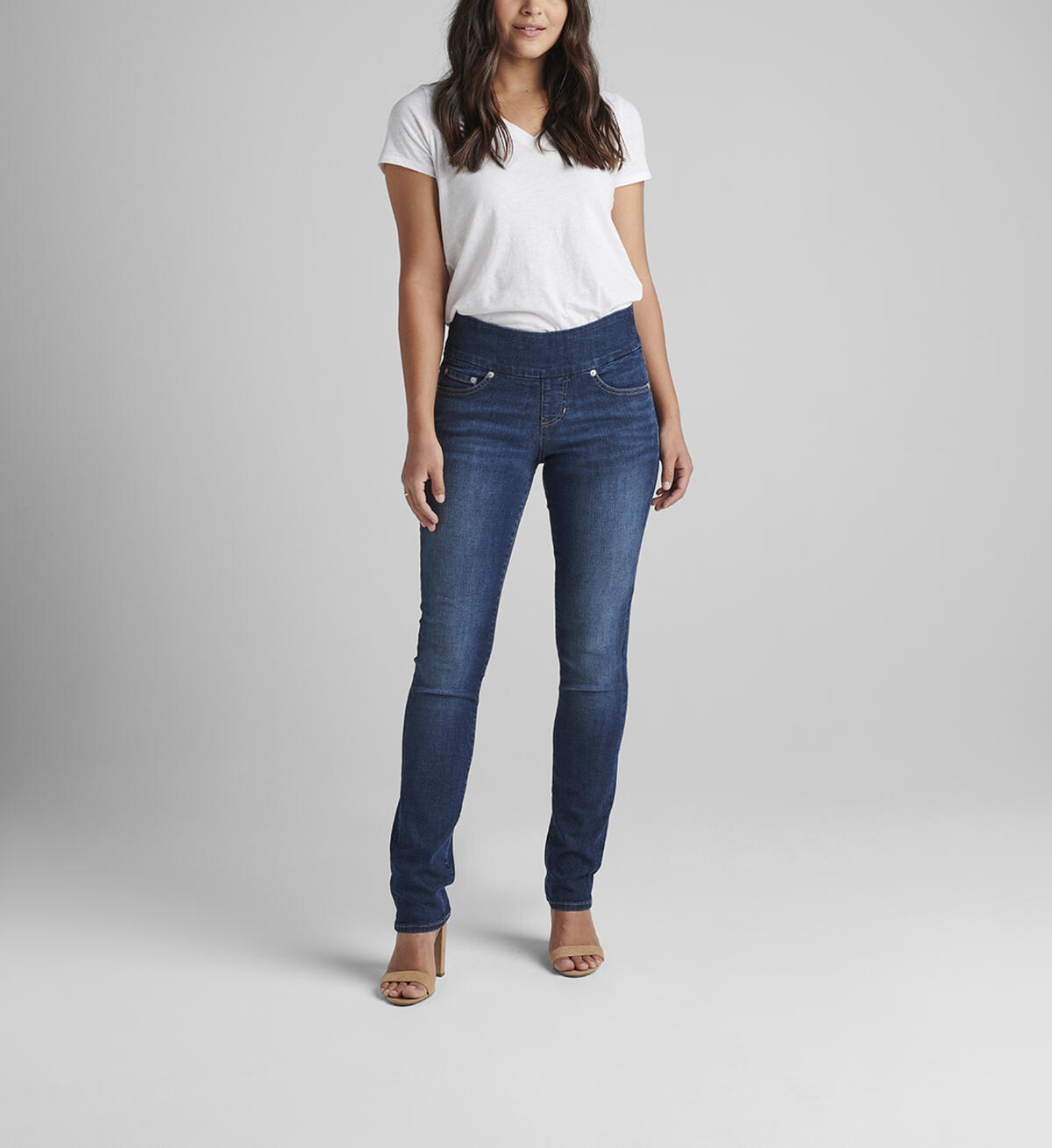 Peri Mid Rise Straight Leg Pull-On Jeans Petite, , hi-res image number 0