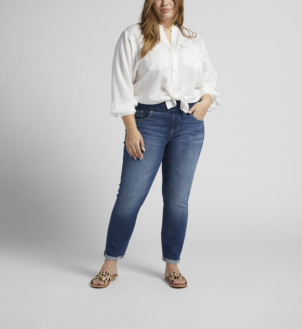 Amelia Mid Rise Slim Ankle Pull-On Jeans Plus Size, , hi-res image number 0