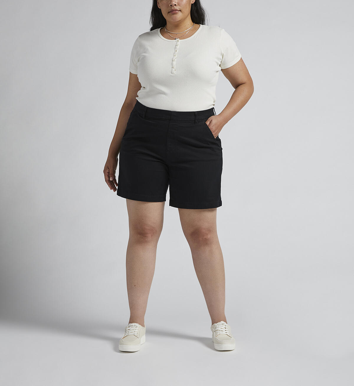Maddie Mid Rise 8-inch Pull-On Short Plus Size, Black, hi-res image number 0